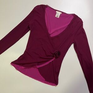 y2k burgundy floral decal long sleeve